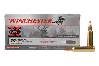 Winchester Super-X 22-250 Rem 64 Grain Power-Point Ammo comes in a box of 20